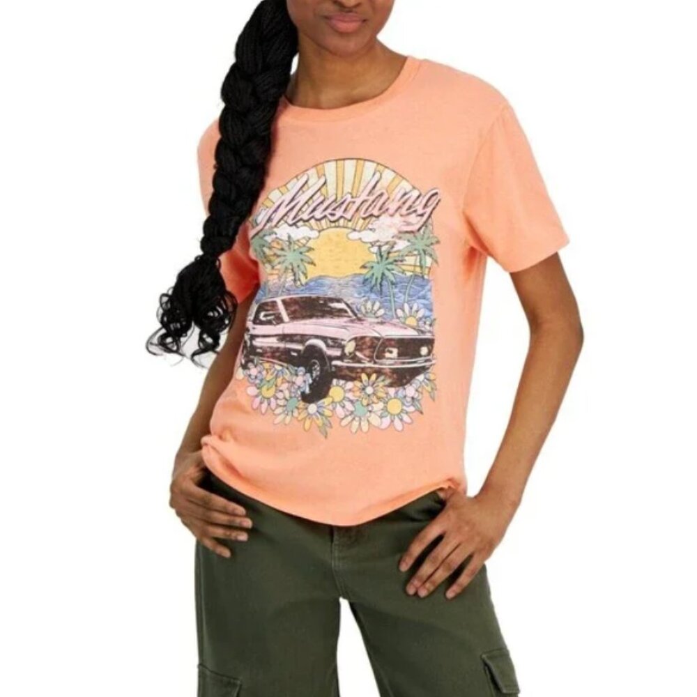 Graphic Tee Ford Mustang Short-Sleeve Coral Peach Size S Retro Surf Style